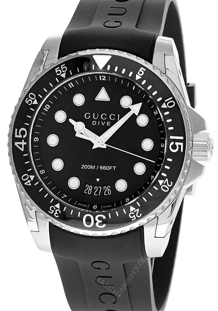 GUCCI Dive 45 mm Quartz Stainless Steel Black Rubber Men's Watch