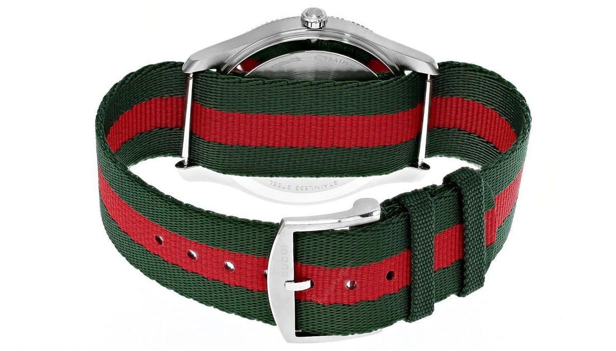 GUCCI G-Timeless Quartz 38 mm Silver Dial Nylon Strap Men's Watch