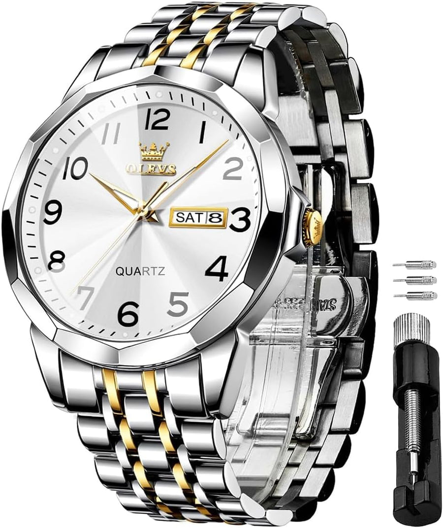 OLEVS Stainless Steel Quartz Men's Watch – Gold, Blue, Black or White Dial