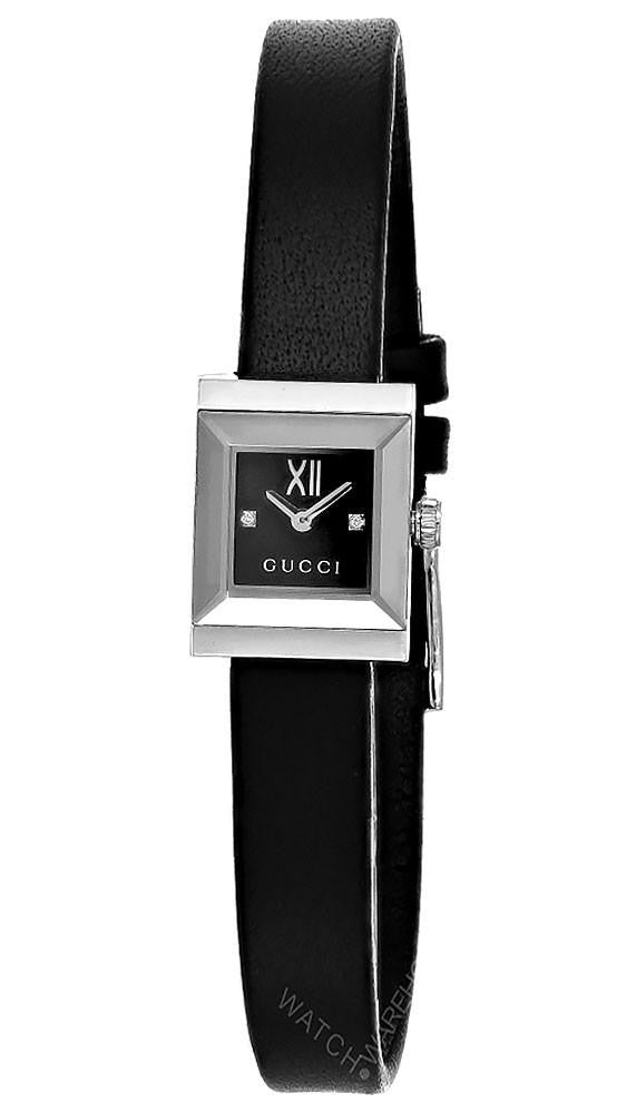 GUCCI G-Frame Quartz Stainless Steel 14x18 mm Black Dial Leather Women's Watch