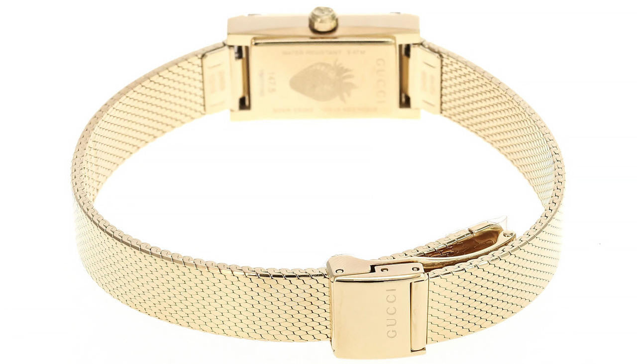 GUCCI G-Frame White, Red, Navy Gold PVD Mesh Bracelet Watch