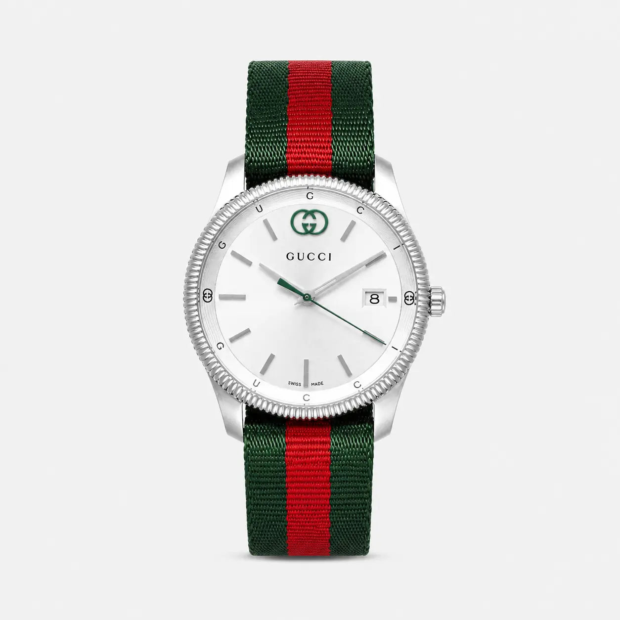 GUCCI G-Timeless Quartz 38 mm Silver Dial Nylon Strap Men's Watch