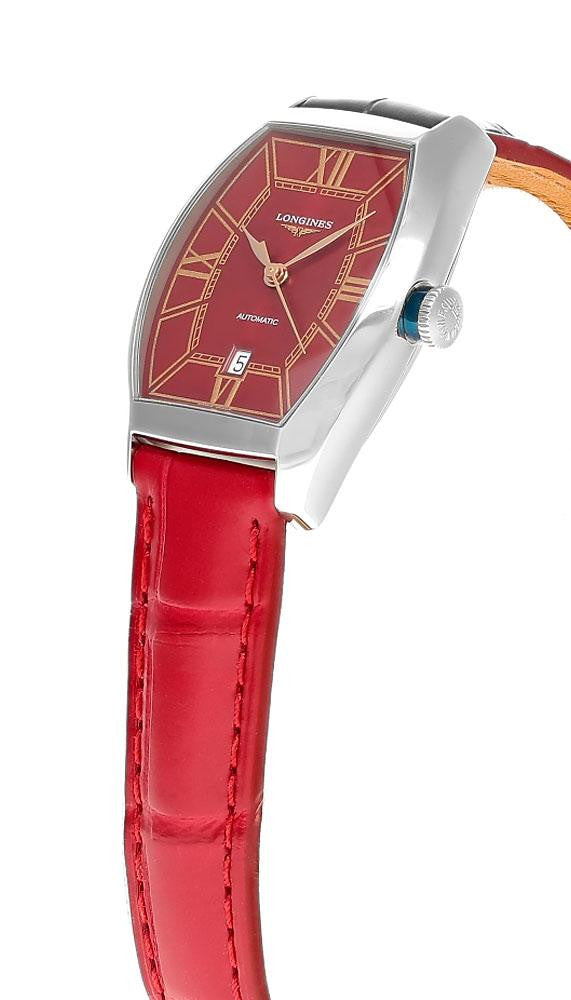 LONGINES Evidenza Automatic 30 mm Red Dial Leather Women's Watch