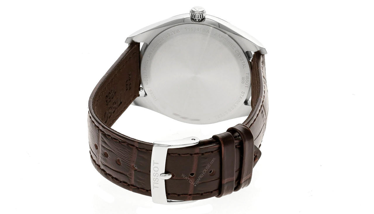 TISSOT PR 100 Quartz 40 mm Silver Dial Brown Leather Men's Watch