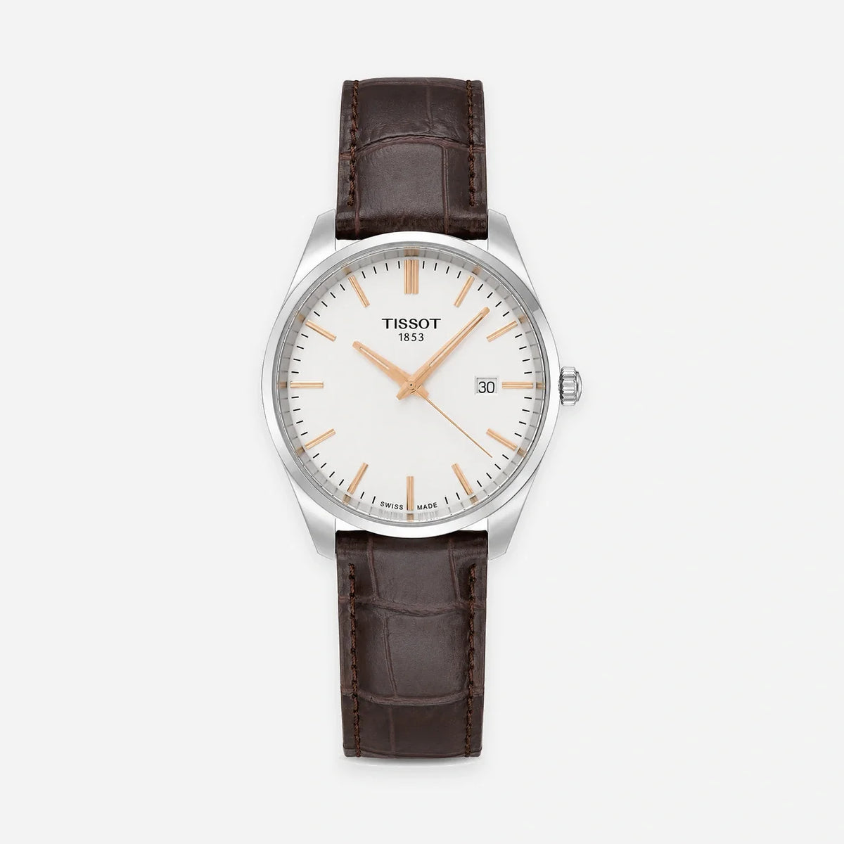 TISSOT PR 100 Quartz 40 mm Silver Dial Brown Leather Men's Watch